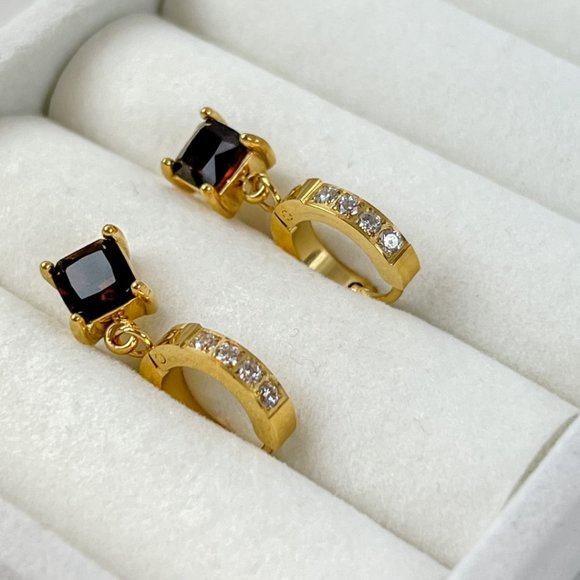 Gold Plated Small Huggie Hoop With Charm Earrings - Picture 2 of 7